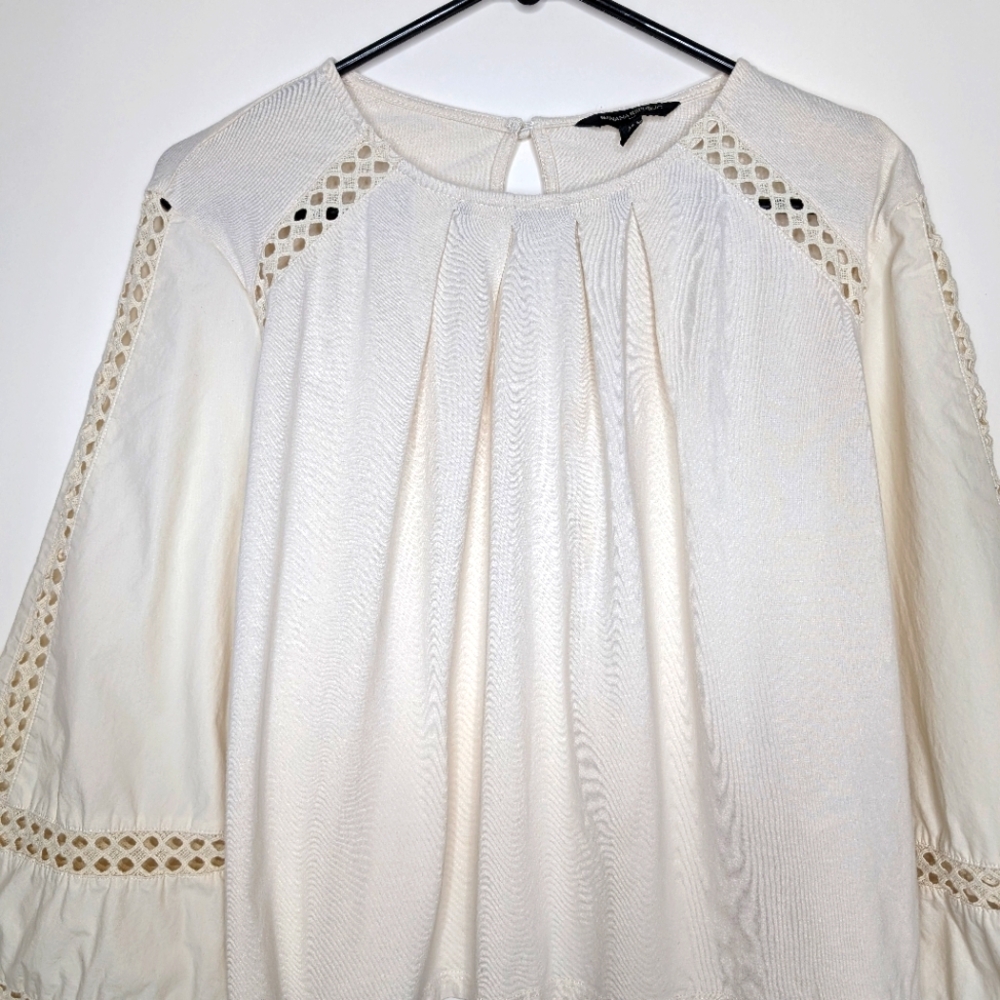 Banana Republic Off White Crotchet Balloon Sleeve Peasant Blouse Size Medium - Picture 2 of 16